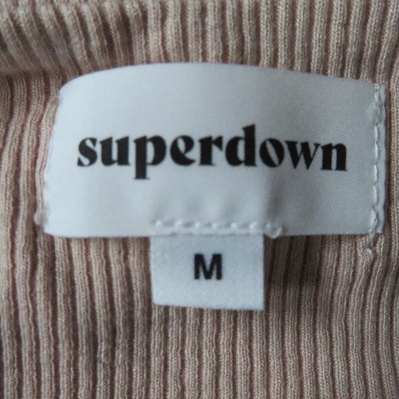 Superdown Revolve Bodysuit Top Halter Ribbed Stretch Open Back Size Medium Taupe - Picture 7 of 10